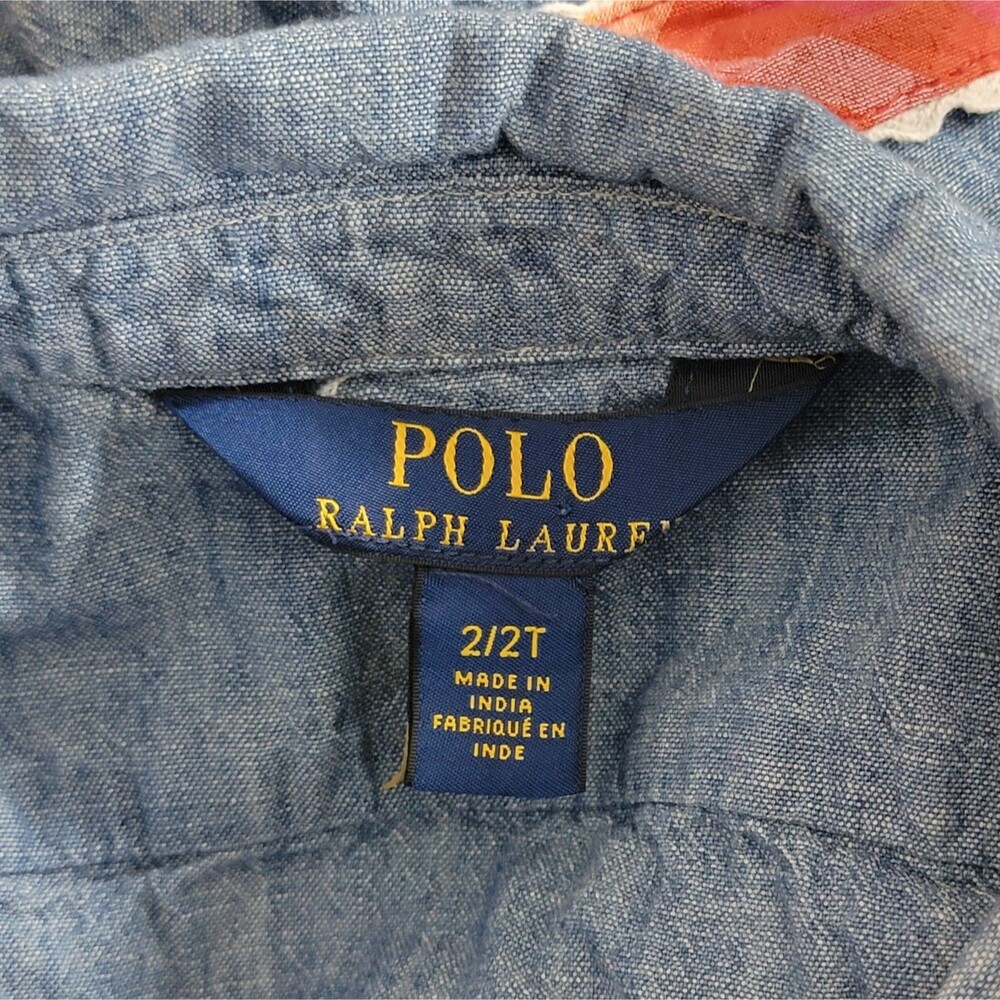 Polo Ralph Lauren Shirt Dress Girls 2T Blue Denim Chambray Button Up Flesh Pony - Picture 10 of 13